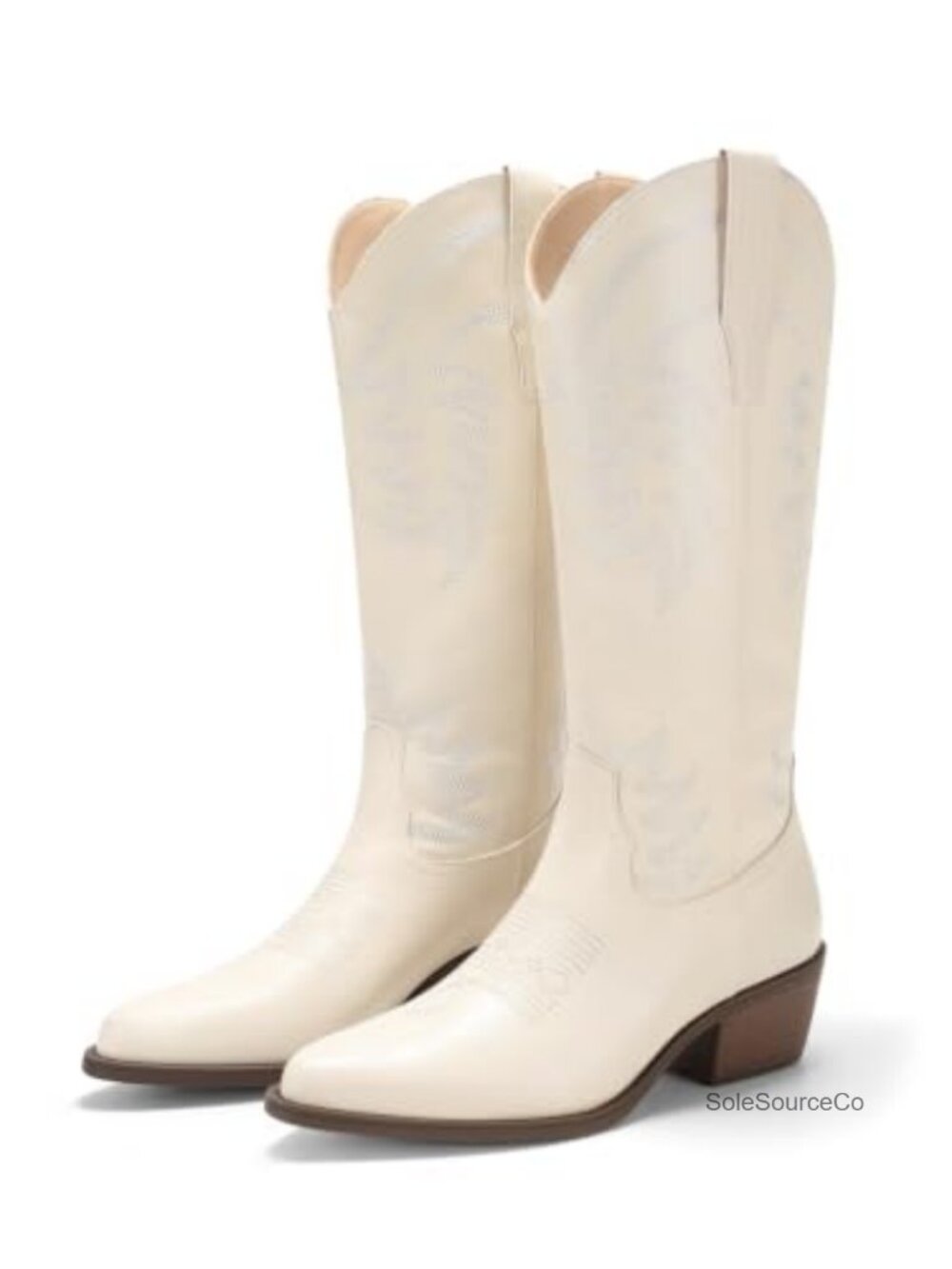 Faux Leather Mid Calf Cowboy Boots Pointed Toe Chunky Heel Western Pull-On